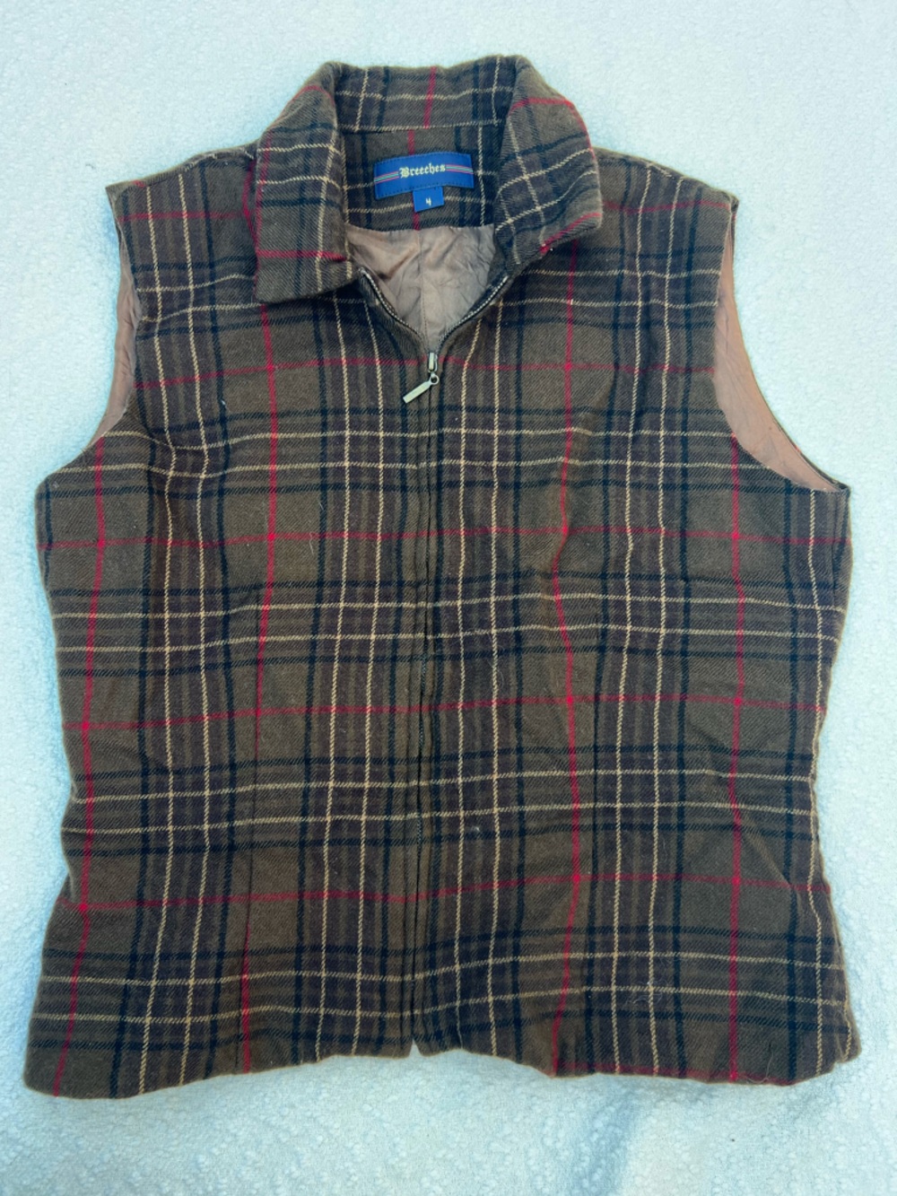 VTG‎ Breeches Womens 100% Wool Plaid Full Zip Vest Size 4 Brown Red Made in USA
